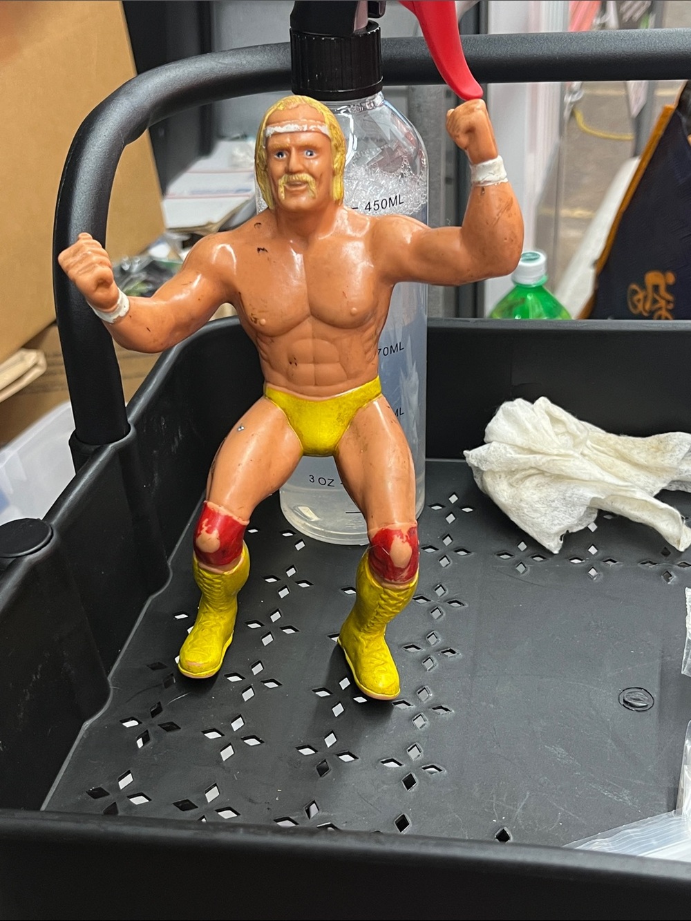 Yellow-Clad Wrestler Action Figure with Red Knee Accents